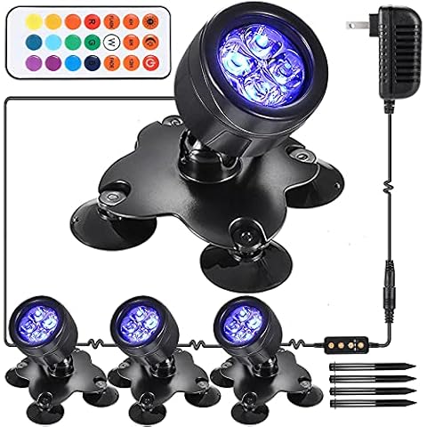 urophylla Pond Lights LED Spot Lights Indoor/Outdoor Submersible Fountain Spotlights, IP68 Waterproof Landscape Lights for Yard Garden Pool Aquascape Koi Lighting, 360° Adjustable with Base(4pcs) Cover