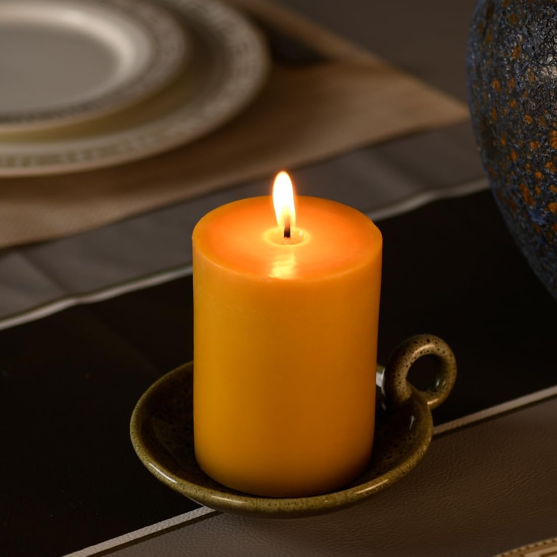 Beeswax Pillar Candles 3x4 Inch 3 Pack, Pure Natural Beeswax Candles - Unscented, Long Lasting Burn Time, Smokeless and Dripless