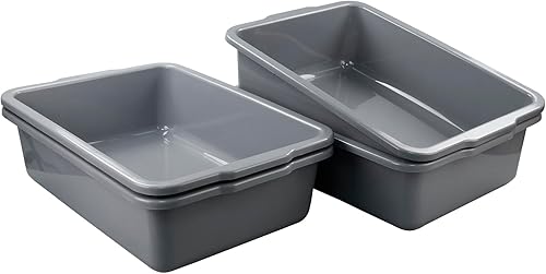 Miniatura 4 de Zopnny Tina de plástico de 35 L, bañera grande de autobús para servir alimentos, juego de cajas de autobús comerciales, paquete de 4, color gris