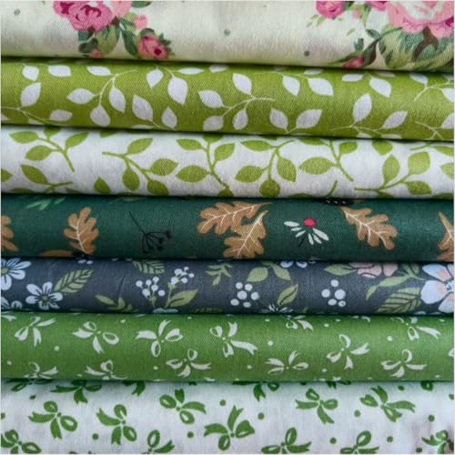 Image of Cotton Fabric DIY Making Supplies Quilting Patchwork Fabric Fat Quarter Bundles DIY for Quilting Cotton Patchwork Cushions (Green Bow, 9.8 inch x 9.8 inch)