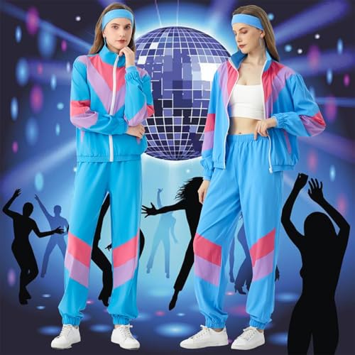 80s Tracksuit for Women Retro Windbreaker Suit 80s 90s Outfit for Women Color Block Track Suit Set4