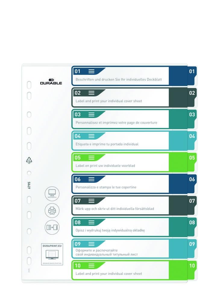 Durable 10 Part Numbered Tab Punched Index Dividers  Cover - A4 -