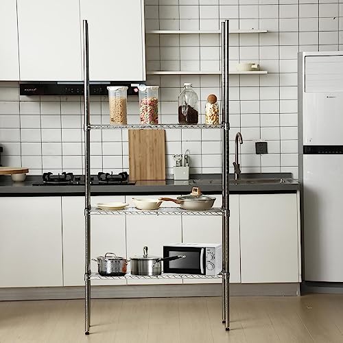 Thyle Set of 4 Wire Shelving Poles Including 8 Pcs 36\'\' Poles and 50 Pcs Shelf Clips, Heavy Duty Chrome Commercial Wire Shelving Parts for 1\" Post Shelf Rack Accessories Replacement(74\") - Thumbnail 2