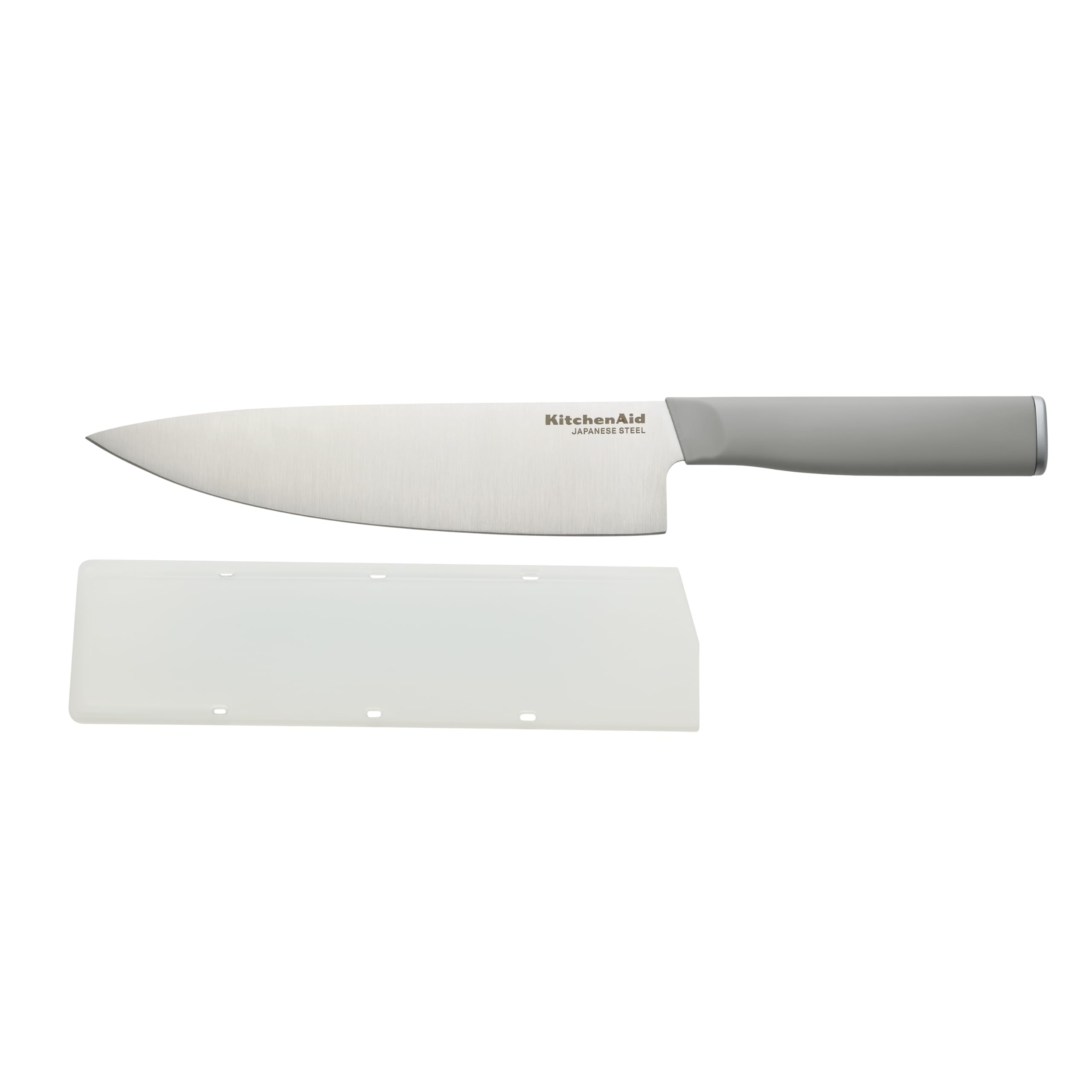 KitchenAidClassic Chef Knife with Custom-Fit Blade Cover, Sharp Kitchen Knife, High-Carbon Japanese Stainless Steel Blade, 8 Inch, Gray