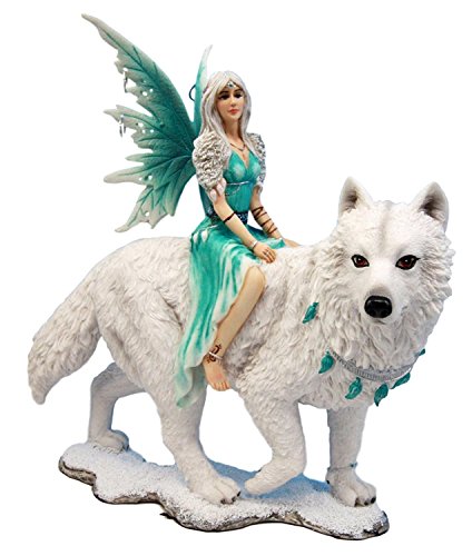 Atlantic Collectibles Elektra Blue Ice Fairy Riding Giant Snow Wolf King Rumba Figurine 8