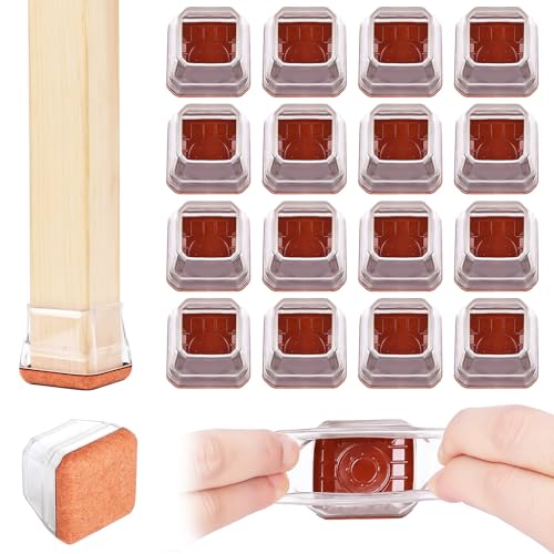 Square Chair Leg Floor Protectors, Silicone Chair Floor Protectors for Hardwood, No Scratches and Reduce Noise, Kitchen Table Chairs Feet Protectors Dining Room Chairs (16PCS, Middle)