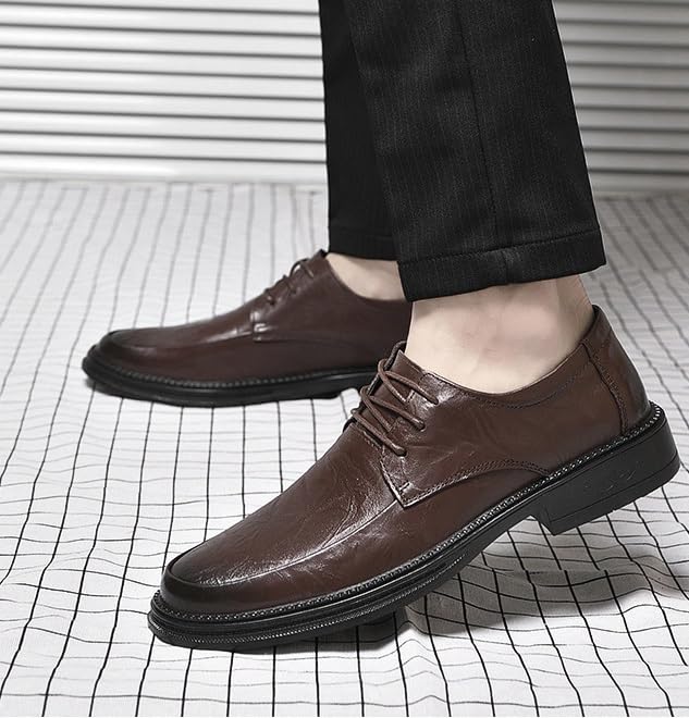 Men's Leather Fashion Wingtip Brogue Shoes Men Non-Slip Business Formal Derby Shoes Low Top Lace Up Platform Oxfords Shoes for Men(Brown,7)2