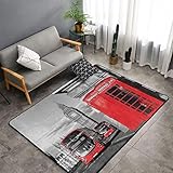 Tapis personnalisé,Cabine téléphonique de Londres dans la rue Icône culturelle locale traditionnelle England UK Retro,Porte Absorbant Sol Antidérapant,pour salon,salle à manger,dortoir 39'X60'