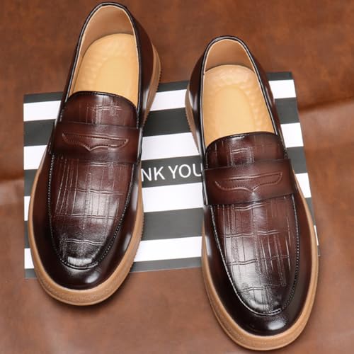 Men's Plaid Pattern Leather Slip On Tassel Loafers, Retro Round Toe Non-Slip Comfort Slip-On, Flat Penny Loafer for Dating Business Party4