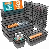 WOWBOX 32 PCS Clear Plastic Drawer Organizer Set, 4 Sizes Desk Drawer Organization and Storage Containers for Makeup, Cosmetics, Jewelry and Gadgets in Kitchen, Bathroom, Bedroom, Office, Clear Black (Tools & Home Improvement)