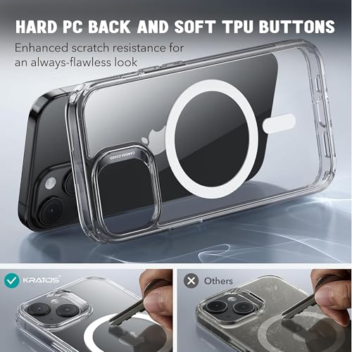 Image of Kratos Transparent Clear Case Cover Compatible with iPhone 15 Pro Max - Anti-Yellowing, Wireless Magnetic Charging Case with Raised Edge Camera & Screen Protection, Shock-Resistant Design