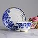 Tea or Coffee Cups-6.8oz Bone China Ceramic Series Beautiful Flowers Tea Cup with Matching Saucers Father's Day Gift (Blue)