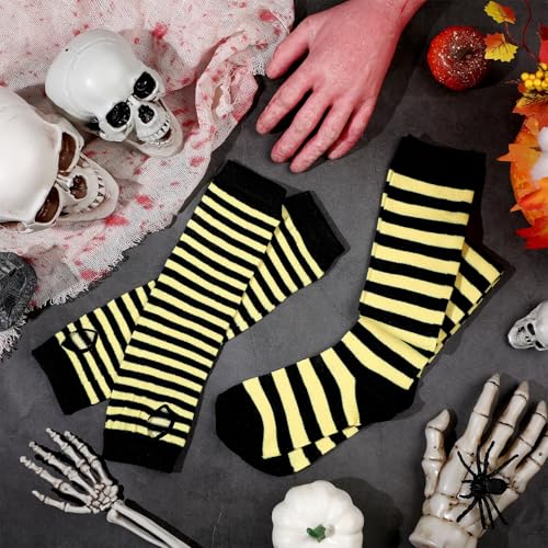 Image of Geyoga Arm Warmers Leg Warmers Striped Thigh High Socks Fingerless Gloves Stockings Christmas Halloween