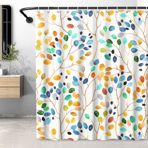 LXBNI Extra Long Boho Floral Shower Curtain, Colorful Botanical Flower Leaf Bohemian Waterproof Shower Curtain with Hooks, Bathroom Decor Washable Polyester Curtain 72x84 Inches, Colorful