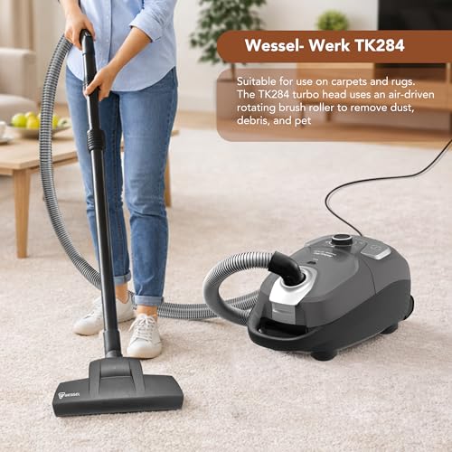 Image of Akitas C11WT Bagged Canister Vacuum Cleaner, Wessel Turbo Brush for Pet Hair (Cat & Dog), HEPA Filtration, 33ft Cleaning Radius, with Retractable Cord and Wide Parquet Brush