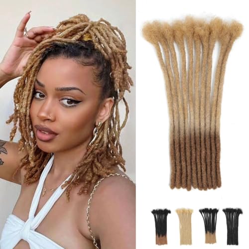 14Inch Dreadlock Extensions Loc Extensions Human Hair 0.6CM 100% Real Human Hair Full Head Handmade Permanent Dreadlocks Extension for Men/Women(14 Inch 30Strands,T27/613#)