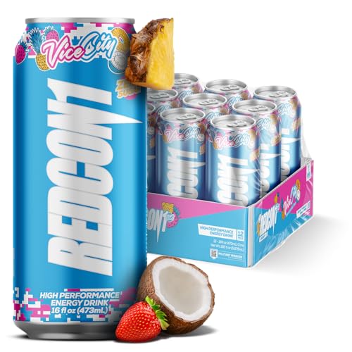 REDCON1 Energy High Performance Drink, Vice City - Zero Sugar Energy Drink with Alpha GPC Nootropic - 200mg of Natural Caffeine from Green Coffee Beans - Vitamin B6, B12 & B5 to Boost Mood (12 ct)