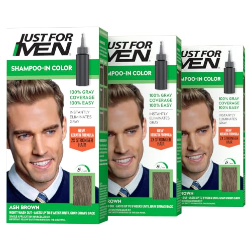 JUST FOR MEN Shampoo-In Color, Hair Color, Ash Brown H-20 (3 Pack) - image 1