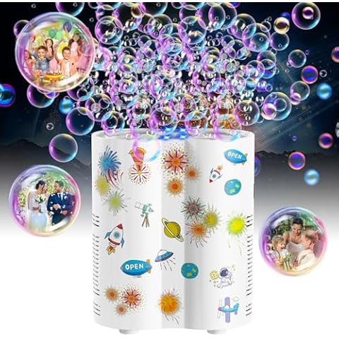 Panamalar Fireworks Bubble Machine, Automatic Bubble Blower Maker for Kids 20000+ Bubbles per Min, 26 Holes Bubble Machine with Lights/240ml Solution, DIY Sticker Bubble Toys for Outdoor Party Wedding Cover