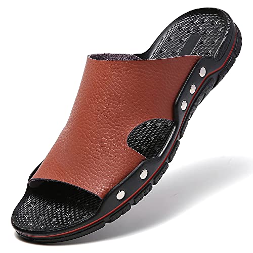 Men's Summer Leather Slide Sandals Open Toe Beach Slippers Shoes