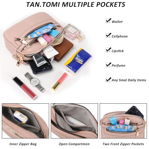 Image of TANTOMI Crossbody Bags for Women, 6-Pockets Cross Body Purse, Vegan Leather Handbags Shoulder Bag for Travel, Gifts for Women
