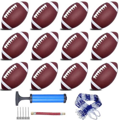 DHYLRICHER 12 Pcs Composite Leather Footballs Official Size 6 Inflatable Football with Pump Indoor Outdoor Football Bulk Includes Carry Net for TrainingIdeal for Youth and Adult Players