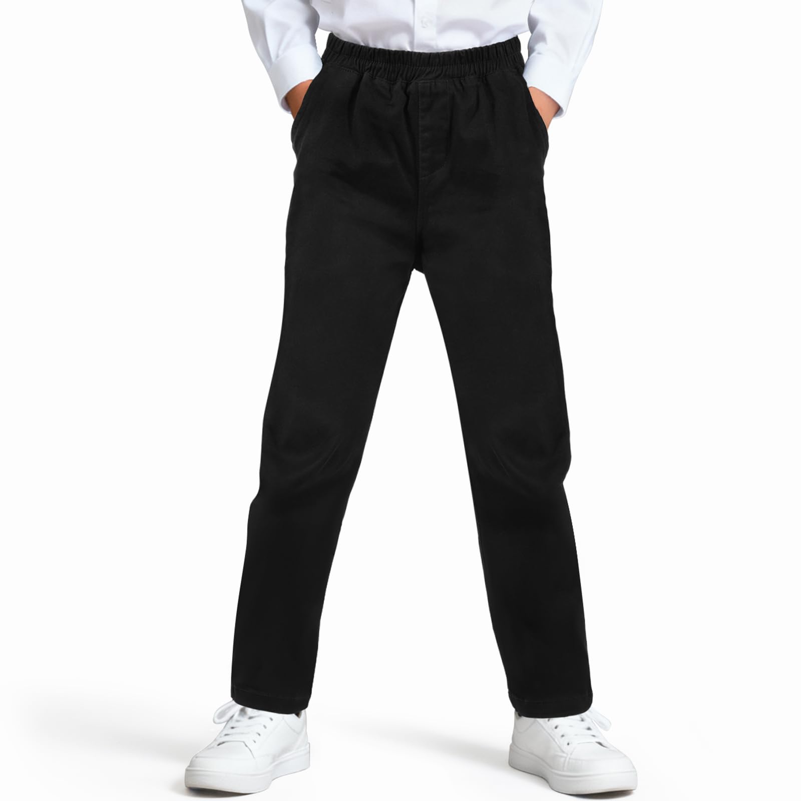 Pantalones Escolares, Pantalones Escolares Ajustados para niños, Cintura elástica, Dos Bolsillos Laterales, Negro, para Uso Diario Pantalone