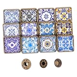 NUOBESTY 12 Stück Teiliges Quadratische Blaue Pressknöpfe aus Glas für Kleidung und DIY...