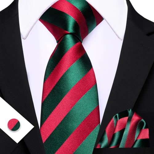 Image of Barry.Wang Man Stripe Ties Set Silk Woven Pocket Square Necktie Cufflinks Formal Party Business