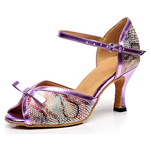 SWDZM Zapatos de Baile Latino para Mujer Tango Salsa Samba Bachata Baile de Salón Zapatos,Tacco-7.5cm,Modelo-7118,Púrpura,41EU