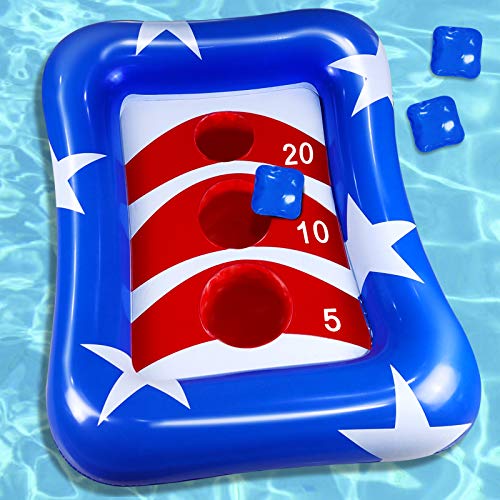 36" Inflatable Pool Cornhole Set Toss Games, American Flag Ring Toss Pool Toys Outdoor Game for Kids Adults Float Cornhole Board Summer Pool Party Water Carnival Beach Toys,Patriotic Party Supplies