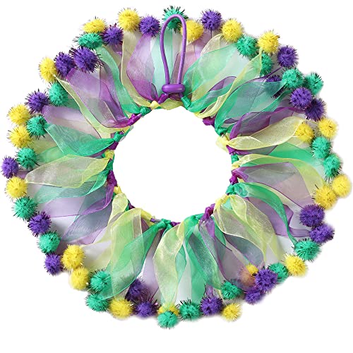 YANQINQIN Weihnachtliches Haustierhalsband-Ornamente, violett/gelb/grünes Halsband, verstellbares Festtagskleid für Katzen und Hunde, Größe S, 30 cm Cover