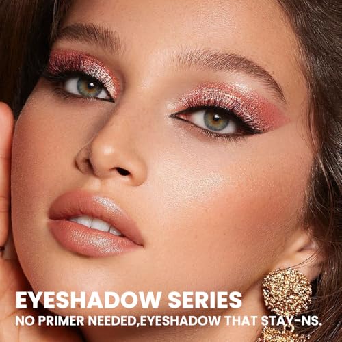 Image of SUAKE Liquid Sparkling Glitter Eye Shadow - Rose Gold Cherry Eyeshadow, Eyeliner, Eyelid Shimmer Highlight Makeup, Highly Pigmented sombra de para ojos,Waterproof Quick-Drying (04Sand#)
