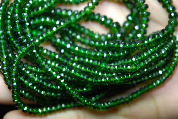 Diopside chromé AAA perles rondelles facettées 3.5-4.5mm pour création joaillerie haut de gamme