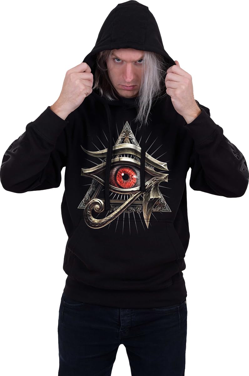 Spiral Evil Eye - Hoodie Uomo Felpa con Cappuccio Nero 100% Cotone Regular