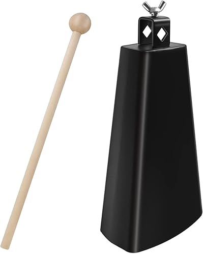 Soulmate Cencerro de Vaca 22.86 cm de Acero Cencerro de Vaca Instrumento Fabricantes de Ruido Percusión de Mano Cencerros de Vaca con Mango y Palo