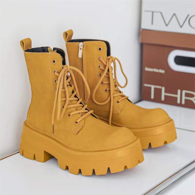 CrazySavage Men's Black Leather Lace-up Platform Combat Boots Wide Toe Side Zipper Chunky Heel Lug Sole Ankle Booties Comfort High Top Waterproof Biker Boots - Image 3