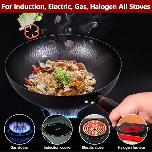 Wok Pan 12.6" con tapa, acero carbono fondo plano miniatura 3