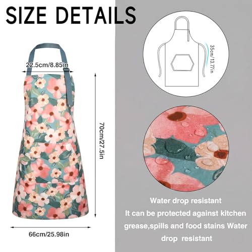 Image of BOUMUSOE 3 Pack Floral Aprons with Pocket, Blooming Womens Aprons Waterproof Adjustable Cooking Apron for Kitchen Gardening