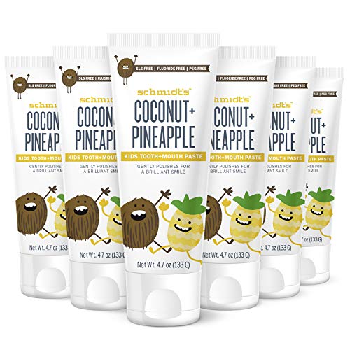 Schmidt's Children's Toothpaste For Clean Teeth, Coconut + Pineapple, Fluoride Free 4.7 oz 6 Count
