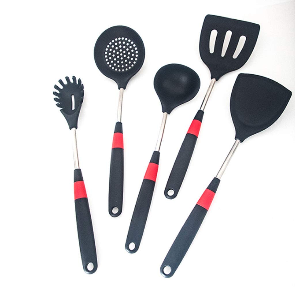Zestaw przyborów kuchennych, łopatka łyżka do zupy szczotka Food Grade silikonowe naczynia kuchenne czerwona kropka łopata silikonowa ze stali nierdzewnej Nonstick łopatka
