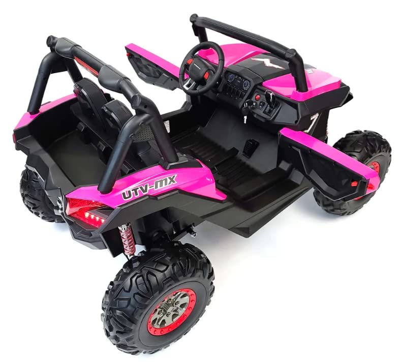 FINOOS Macchina Elettrica per Bambini 2 Posti 24V Fuoristrada Maxi Buggy con Ampio Sedile, Macchina Elletrica UTV-MX Buggy 24V con telecomando, motore 4 x 12V 45W, batteria: 2x12V7AH, 3-7 anni (Rosa)