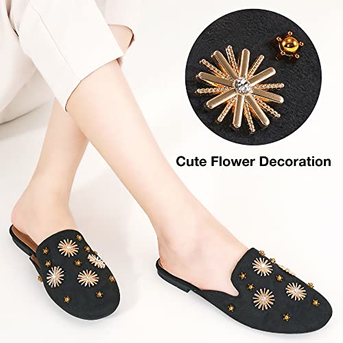 Mules For Women Flats Comfortable Slip On Shoes Closed Round Toe Womens Mules Casual Backless Loafers Slides Black #TOP4
