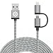 iPhone 5S Charger, 10Ft Long, F-color 2 in 1 Braided Apple MFI Lightning Cord for iPhone 7 6S 6 Plus 5C SE,iPad mini 4, Micro USB Charging Cable for Android Phones Motorola Galaxy Note 5 S6 Edge Grey