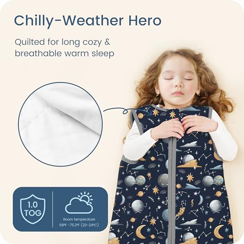 Image of 1.0 TOG Toddler Sleep Sack, Wearable Blanket Baby Sleeping Bag with 2-way Safe Zipper, Ultra Soft All Season Sleep Sack for 24-36-48 Months, 1 Pack(Night Sky)