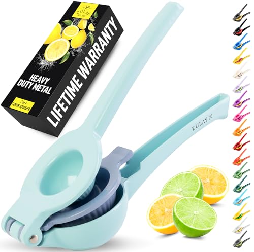 Image of Zulay Kitchen Metal 2-in-1 Lemon Squeezer - Sturdy Max Extraction Hand Juicer Lemon Squeezer Gets Every Last Drop - Easy to Clean Manual Citrus Juicer - Easy-Use Lemon Juicer Squeezer - Blue /Purple