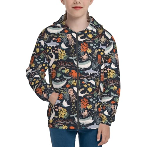 Marine Life Kid Hoodies Boys Zip Up Sweatshirts Girls Pullover with Pocket3