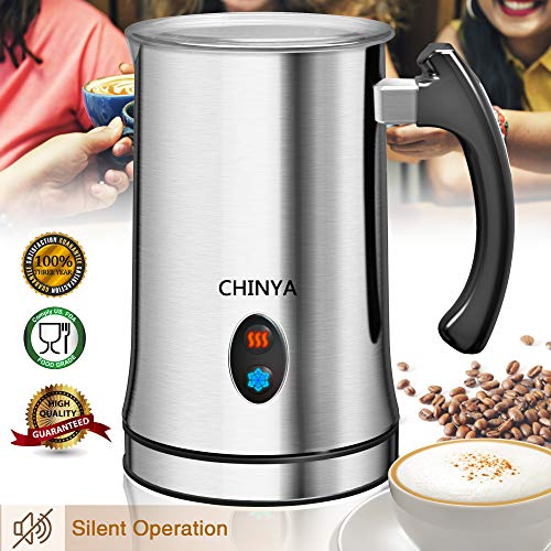 Milk Frother,CHINYA Electric Milk Frother with Hot or Cold Functionality, Foam Maker, Silver Stainless Steel, Automatic Milk Frother and Warmer for Coffee, Cappuccino and Macchiato