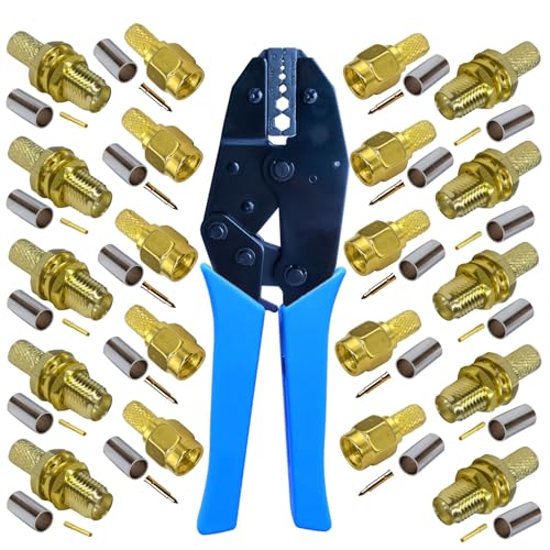 SMA Connector and SMA Crimping Tool Kit SMA Crimper and 10pcs SMA Male Crimp Connector&10Pcs Female Crimp Connectors for RG58 WIFI Antenna Extension Cable