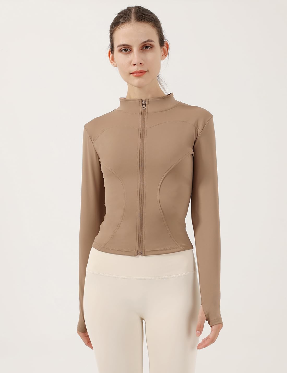 Gacaky Giacca da corsa da donna, aderente, leggera, con zip intera, elasticizzata, con fori per i pollici